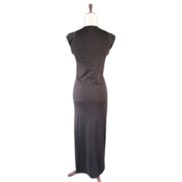 Frame Le Muscle Black Dress Organic Cotton Cap Sleeve Side Slit Maxi Small EUC - Picture 10 of 14